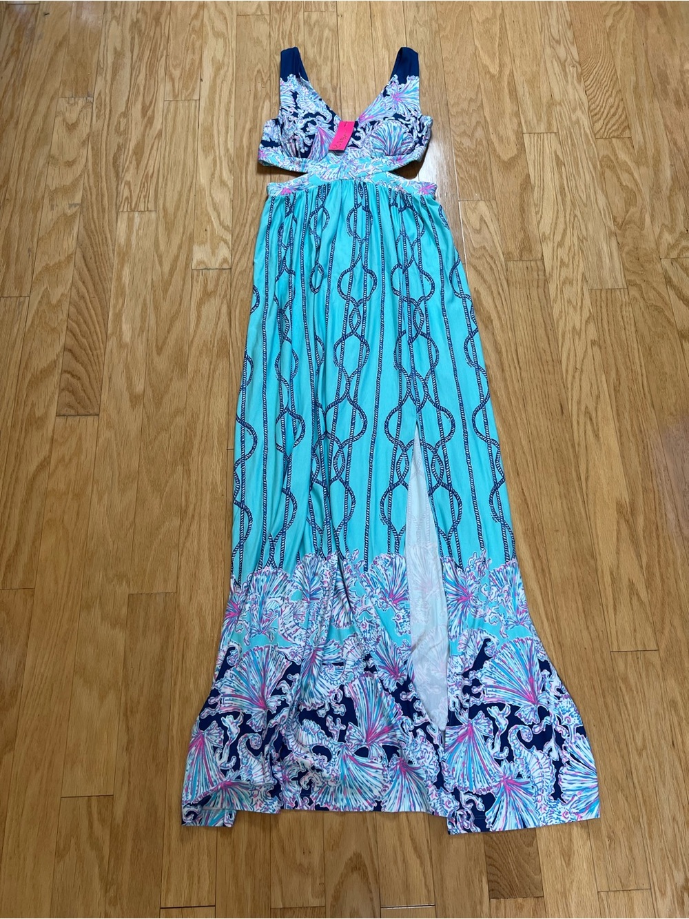 NWT Lilly Pulitzer Marcia Maxi Dress A Frayed Knot Light Aqua Cutout Size 8 - Picture 7 of 12